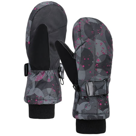 Girls Kids Thinsulate Lined Waterproof Sk Mittens Winter Gloves,Pink Dot