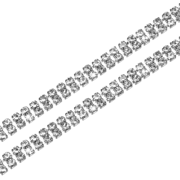 Uxcell 2-Pack 2 Rows 1 Yard 6 mm Crystal Rhinestone Close Chain Trim for Crafts/Clothes [Silver]
