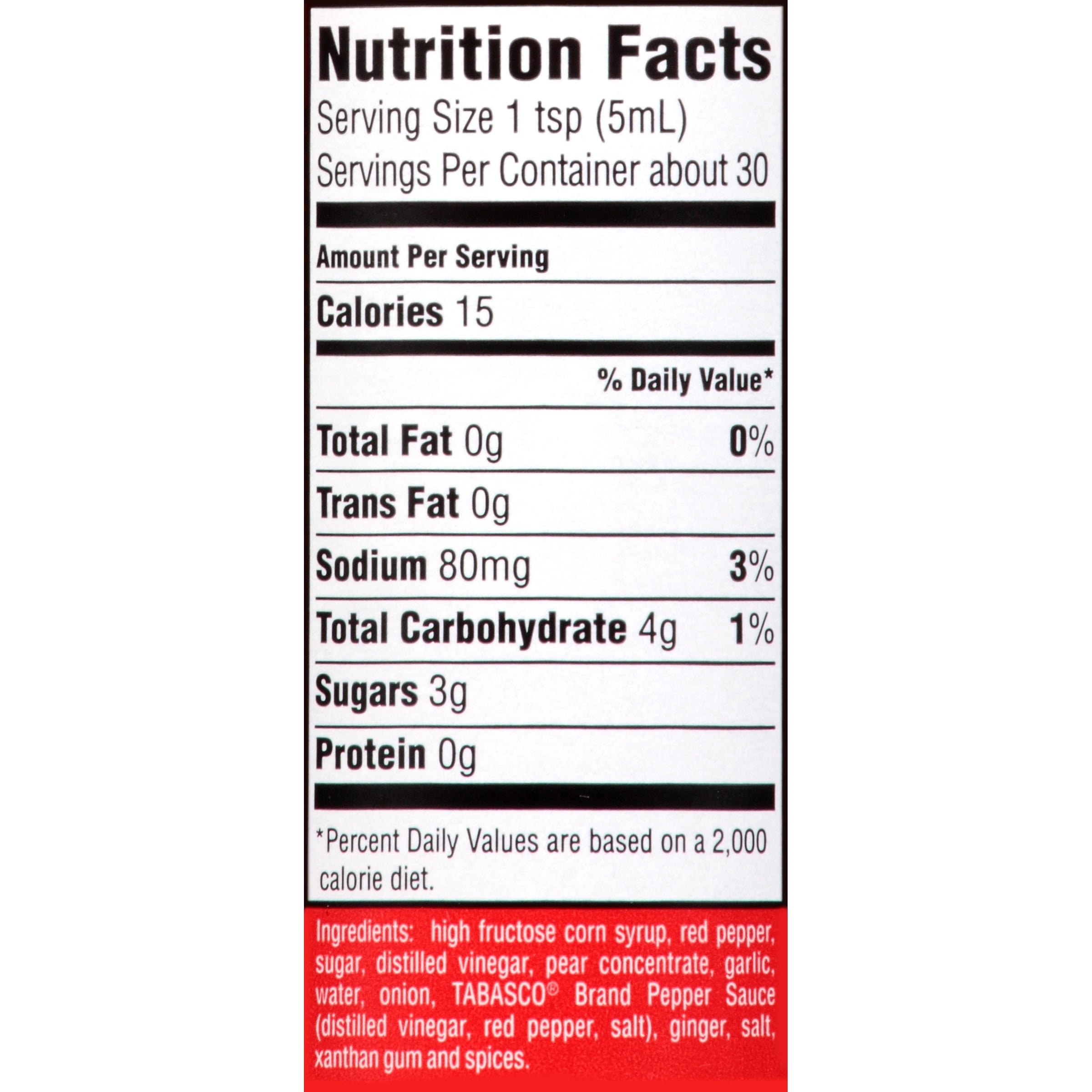 Tabasco Nutrition Label Nutrition Ftempo