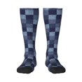 thumbnail image 1 of JUNZAN Blue Gingham Buffalo Check Pattern Fun Novelty Knee Warmer High Socks, 1 of 6