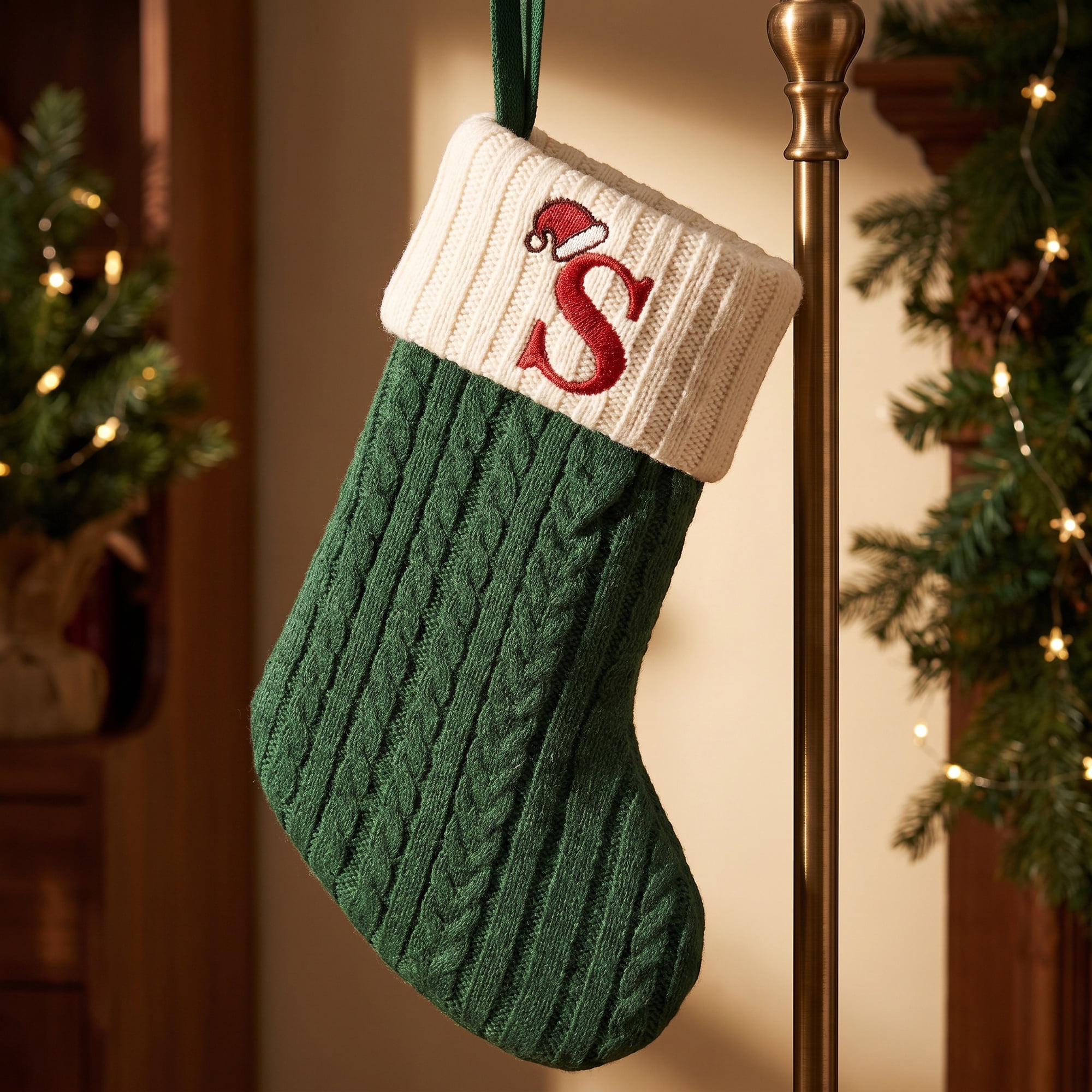 Unique Bargains Christmas Luxury Grand Hearth Accent Stocking Green Letter S 8"