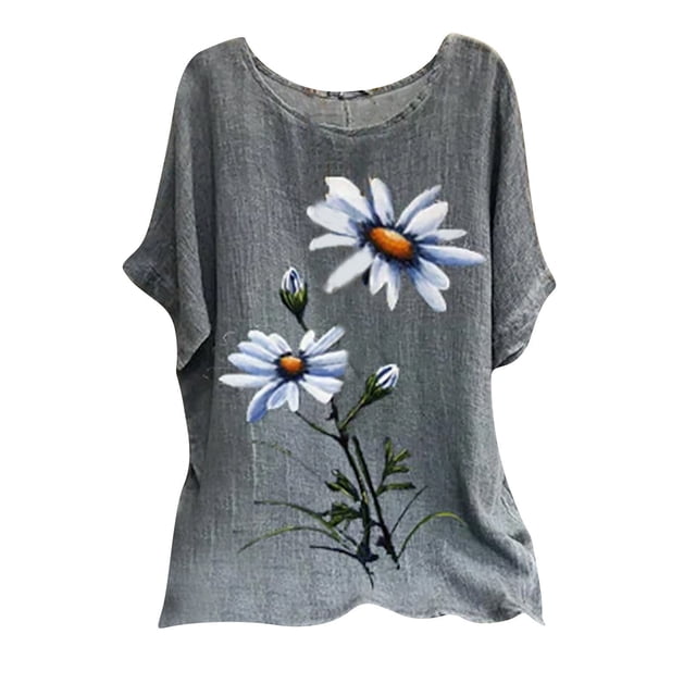 Babysbule Liquidation Hauts pour Femmes Mode Été Col Rond Manches Courtes Imprimé T-shirt Décontracté Blouse