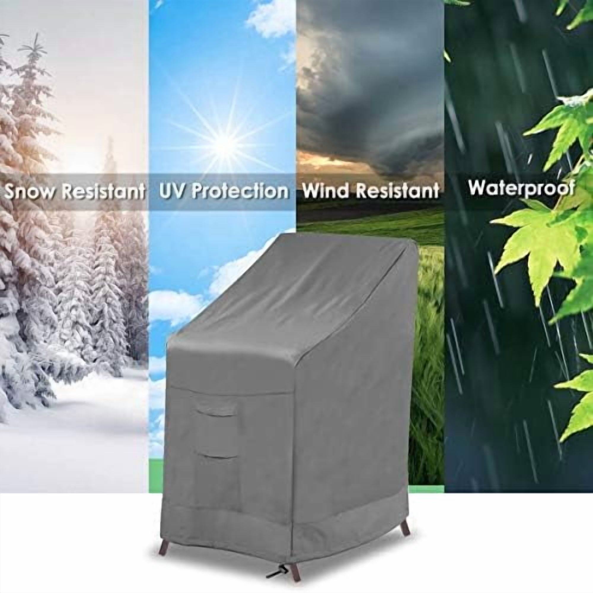 Stackable Patio Chair Cover,100% Waterproof Outdoor Chair Cover, Heavy Duty Lawn Patio Furniture Covers,Fits for 4-6 Stackable Dining Chairs,2 Pack-36 Lx28 Wx47 H,Grey