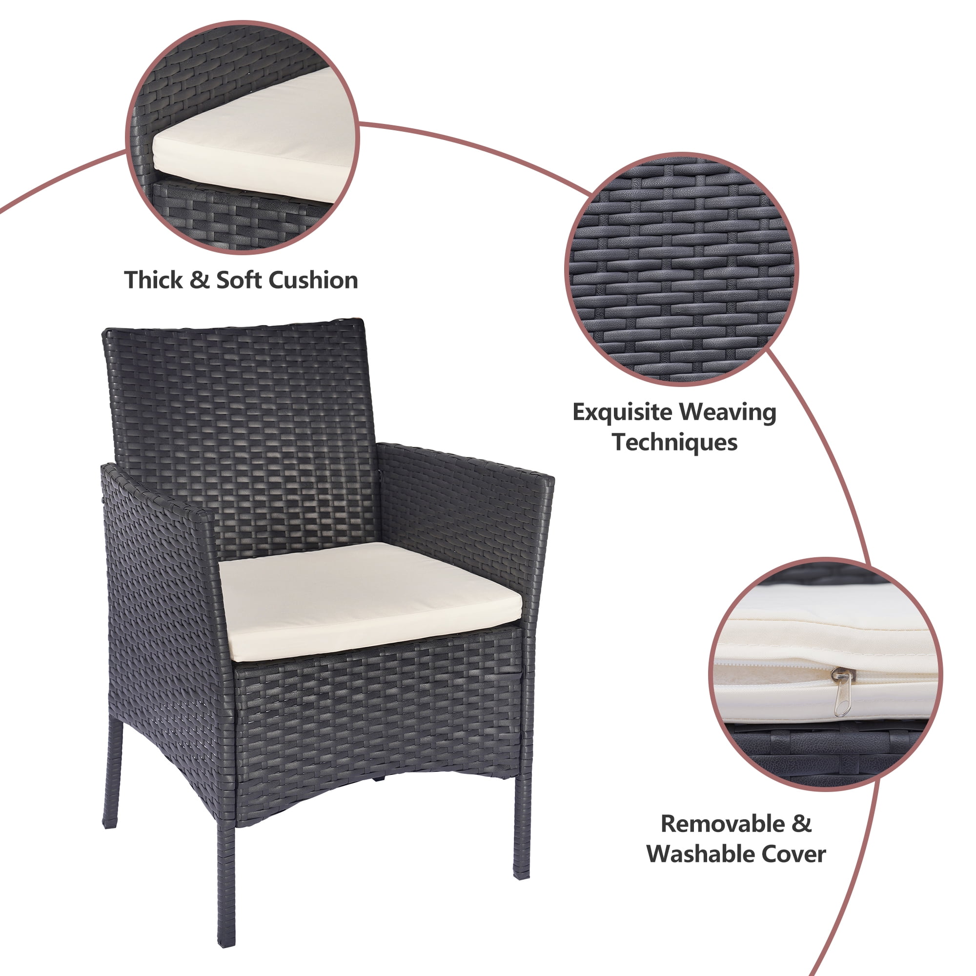 4 Pieces Outdoor Wicker Conversation Set, All-Weather Rattan Patio Furniture Sets with Arm Chairs, Tempered Glass Tabletop and Cushions, Sectional Sofa Set for Backyard, Garden, Poolside