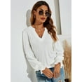 thumbnail image 6 of LOMON Women's Casual Puff Long Sleeve Tunic Tops V-Neck Pleated Flare Blouse T-Shirts with Smocked Cuffs, 6 of 7