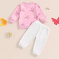 thumbnail image 4 of Toddler Baby Girl Clothes Cute Bow Print Long Sleeve Sweatshirt Pants 2Pcs Set Kids Girls Fall Outfit for 1 to 4 Years, 4 of 6