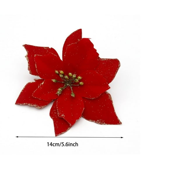 Easter Artificial Flowers - Glitter Christmas Tree Ornament Artificial Flowers Decorative Artificial Flowers for Christmas Tree Wedding Decorations Xmas Tree Wreaths (Red),