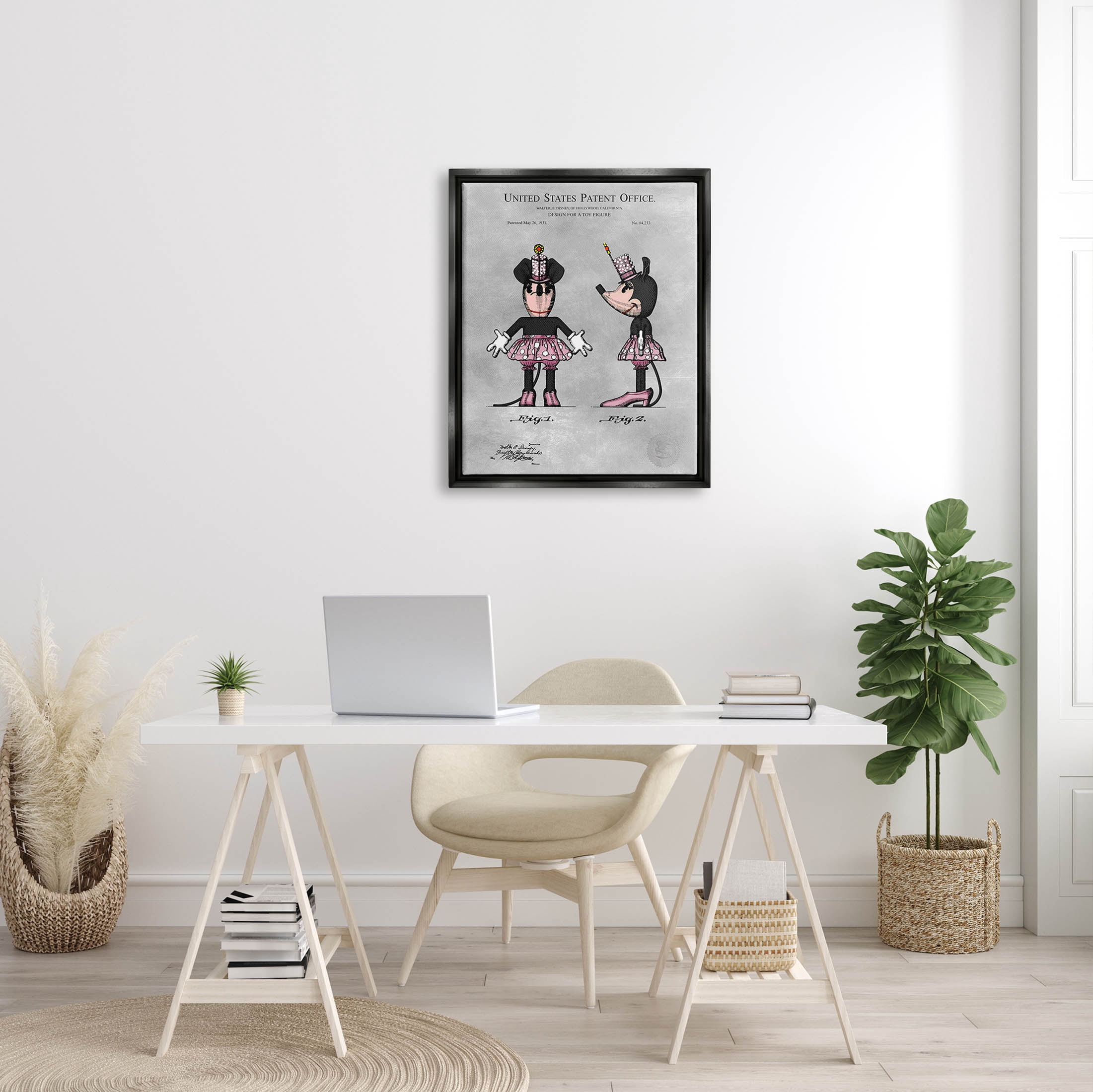 Stupell Industries Vintage Pink Mouse Diagram Graphic Art Jet Black Floating Framed Canvas Print Wall Art, Design by Karl Hronek