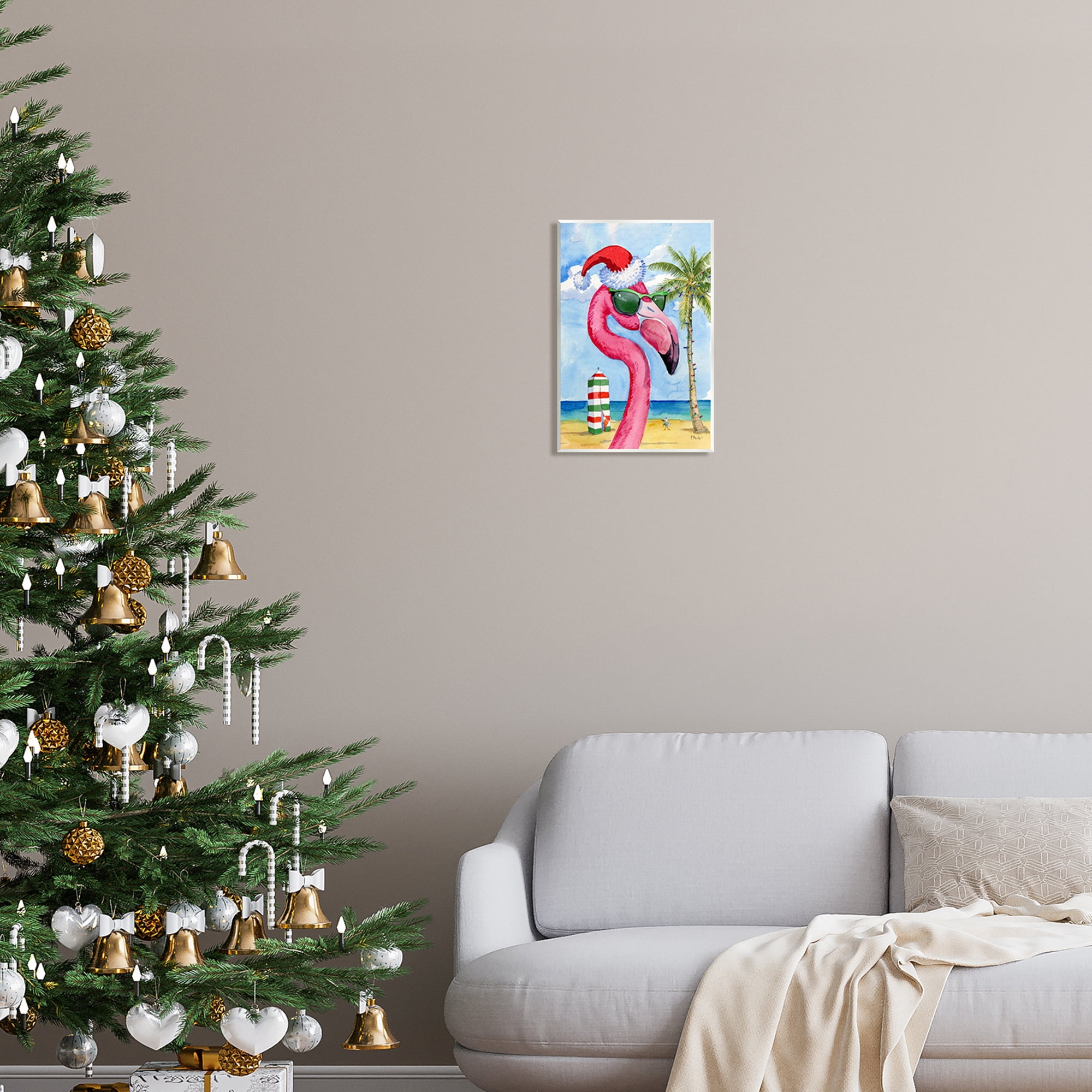 Stupell Industries Flamingo Tropical Christmas Holiday Painting Unframed Art Print Wall Art, 10 x 15