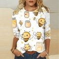 thumbnail image 5 of JTZGDY Funny Bee Shirts for Women Loose Fit Casual Summer 3/4 Lenght Sleeve Crewneck Tunic Blouse Trendy Oversized Dressy Pullover Tops Yellow#10 XL, 5 of 6