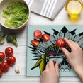 thumbnail image 3 of Skull Cutting Board, Dead Tribe Leader Feather Head Crown with Glasses, Decorative Tempered Glass Cutting and Serving Board, Large Size, Grey Yellow and Red, by Ambesonne, 3 of 5