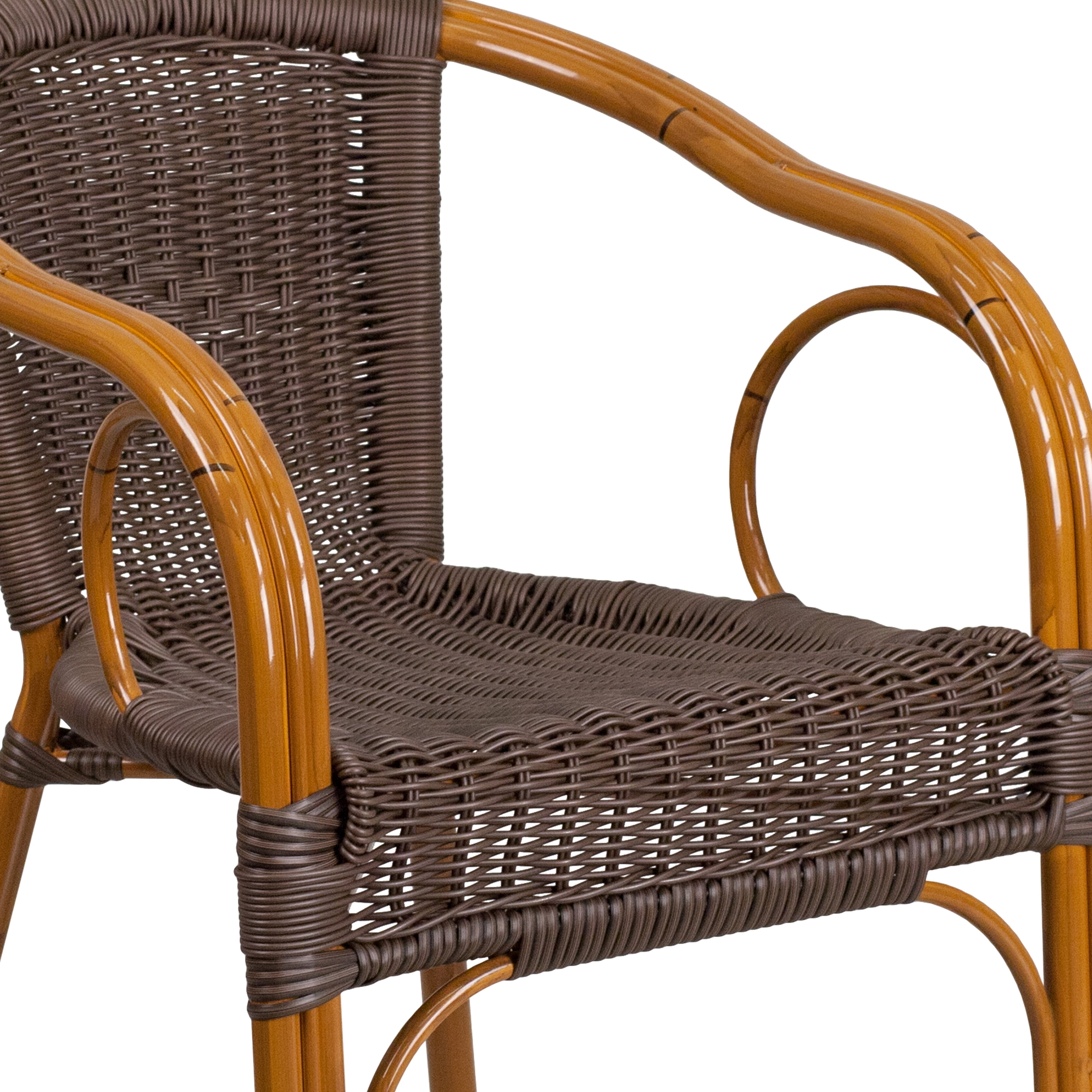 Merrick Lane Stacking Rattan Patio Chair with Bamboo-Look Aluminum Frame, Dark Brown/Red