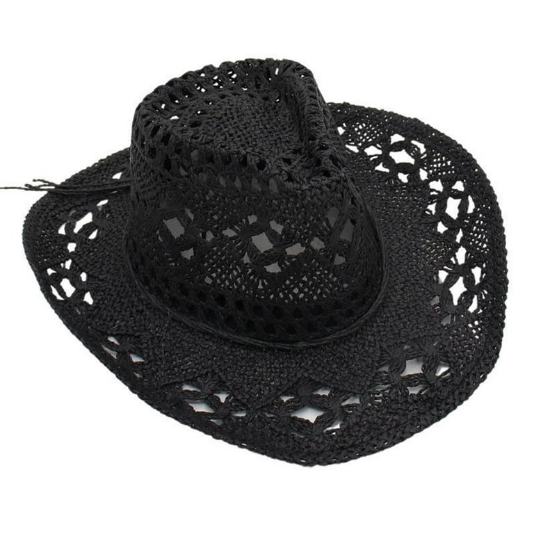 Reduce! YOHOME Adult Sun Hat Hand Woven Hollow Cowboy Solid Color Sun Hat  Womens Hat Adjustable Beach Hat