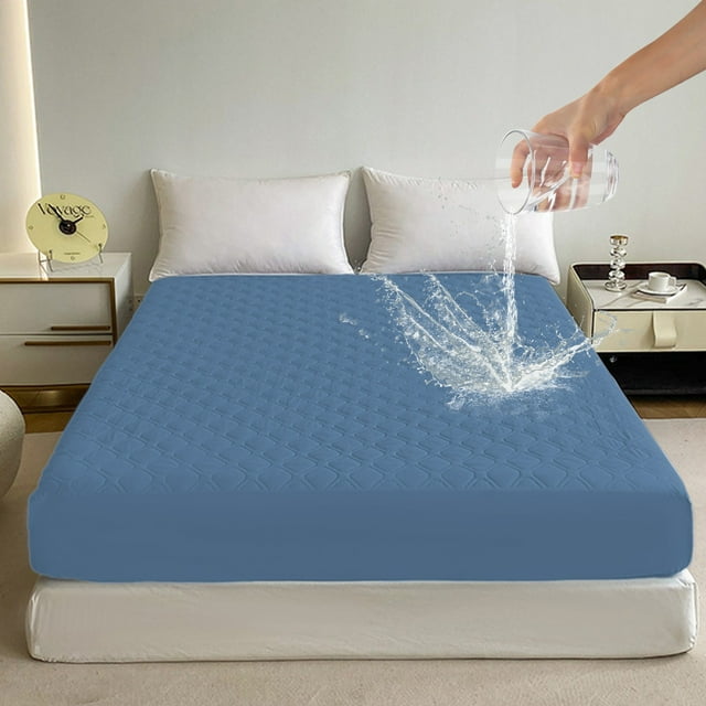 Waterproof Fitted Mattress Protector Non-Slip Bed Sheet Cover, Hypoallergenic Soft Fiber, 90x200cm Queen Size