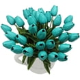 thumbnail image 3 of 10-Heads Home Decoration Mini Tulip Real Touch Tulip Artificial Flowers Bouquets (Dark Teal), 3 of 5