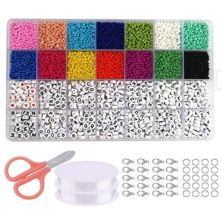 5100Pcs 3mm Acrylic Seed Beads 14 Colors for Bracelets Making 700pcs Letter Beads for Name Friendship Bracelets Jewelry Making Crafts with String Scissors Kits for DIY Gift Craft