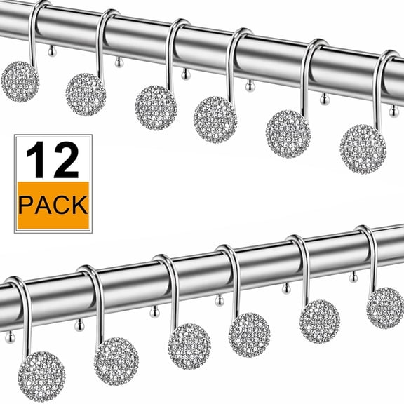 Deally 12 PCS Silver Shower Curtain Hooks - Chrome Shower Curtain Rings Hooks, Rust Proof Bathroom Shower Hooks for Curtain, Metal Shower Hooks for Shower Curtain Rod