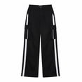 thumbnail image 6 of Women's Pants - Women's Cargo Pants Baggy Straight Wide Leg Track Pants Striped Joggers with Pockets Athletic Streetwear 2026 Trendy Black L, 6 of 6