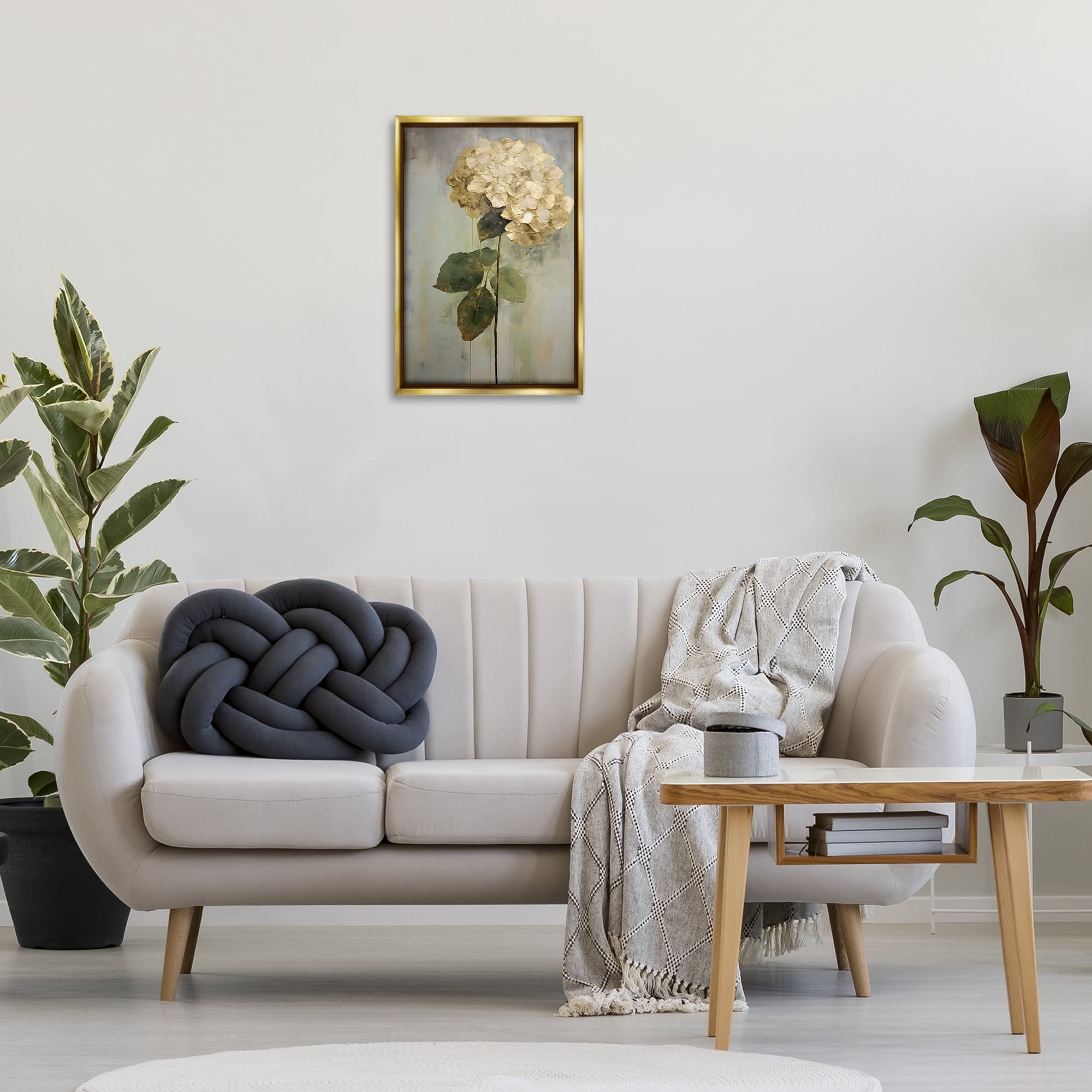 Stupell Industries Single Distressed Hydrangea Botanical & Floral Painting Gold Floater Framed Art Print Wall Art, 17 x 25