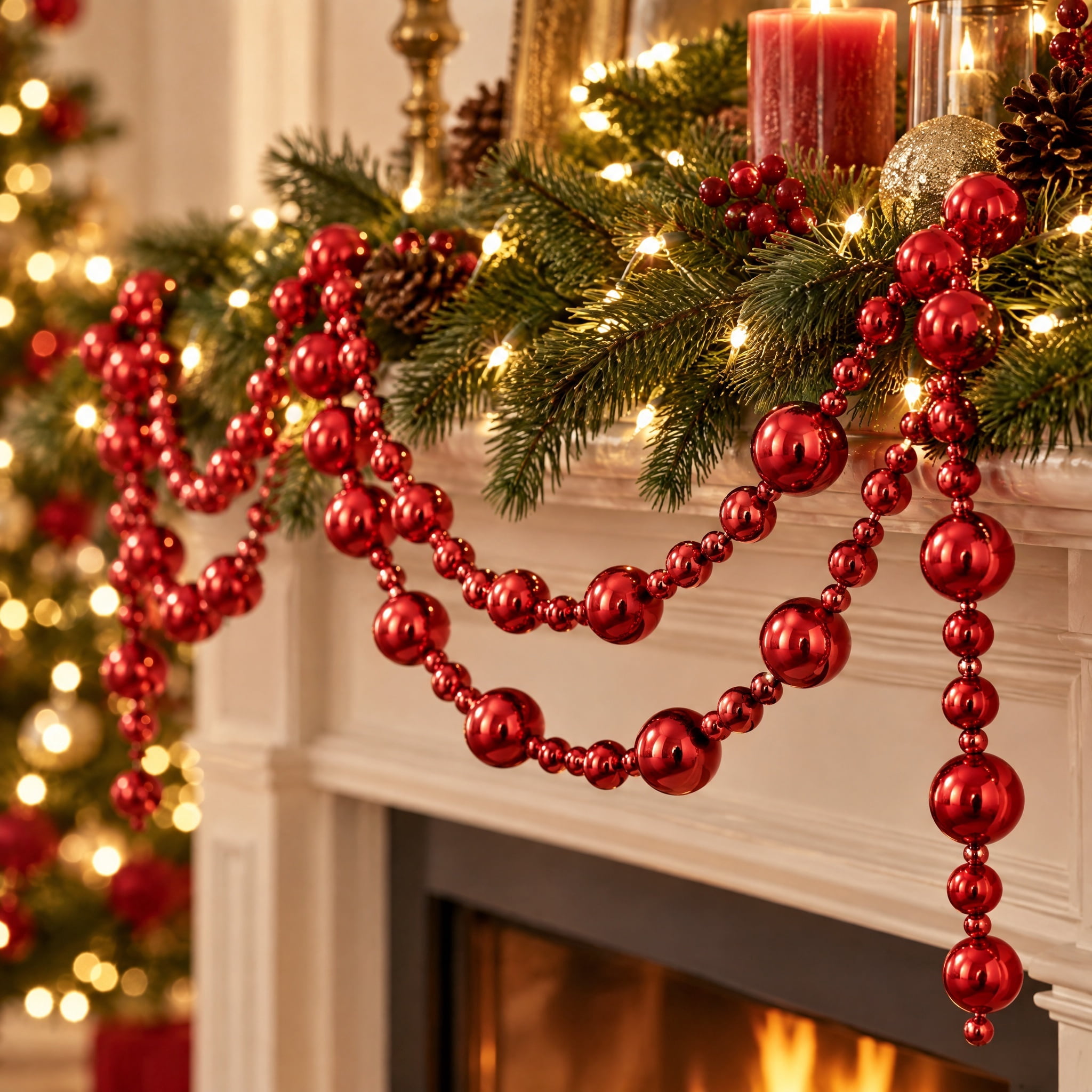Plastic Bead Christmas Garland, Red, 6', by Holiday Time