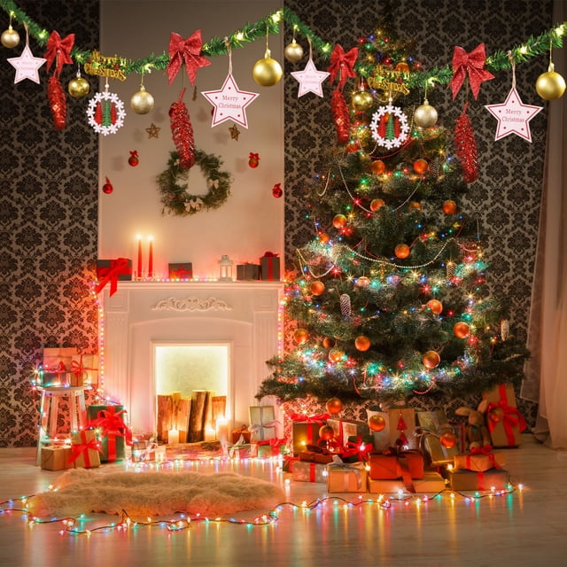 Guirnalda colgante de Navidad 86.6in | Hilo de oropel de plástico verde | Colgante largo festivo de pared con decoración de árbol | Decoración navideña duradera, versátil y reutilizable