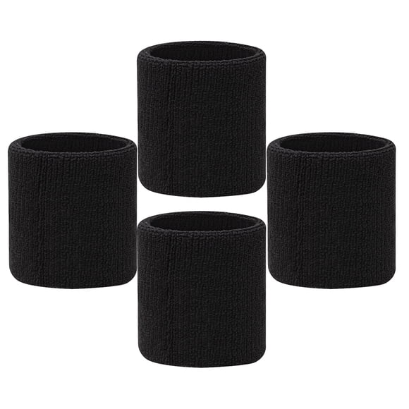 PAMINGONO 4Pcs Comfortable Black Sports Wristbands with Breathable Fabric and Elastic Hand Support