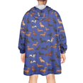 thumbnail image 2 of Wearable Blanket Hoodie,Dachshund Blue Pattern Oversized Sherpa Blanket Hoodie with Super Pockets,Super Warm Fuzzy Pullover for Women & Men, 2 of 6