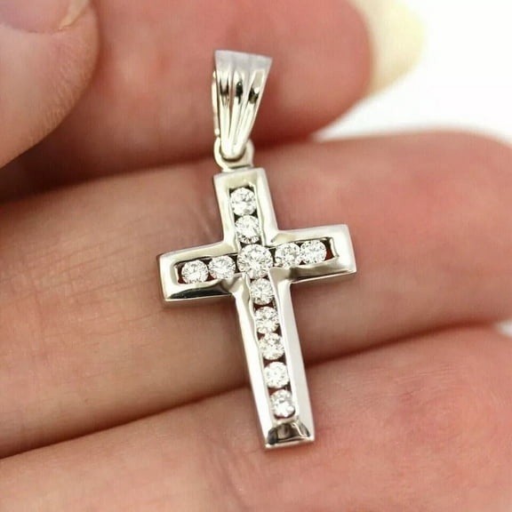 1.50Ct Round Cut Lab Created Diamond Women's Cross Pendant 14K White Gold Plated Solid 925 Sterling Silver