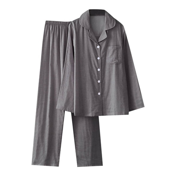 Lopecy-Sta Loungewear Sets for Men Summer Home Wear Men's Solid Color Long Sleeved Casual Pajamas Set Sleepwear Mens Button Down Nightwear Pj Sets