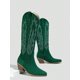 thumbnail image 3 of Women's Chunky/medium Heel Pointed Toe Western Style Embroidered Over The Knee Boots For Autumn/winter, 3 of 4