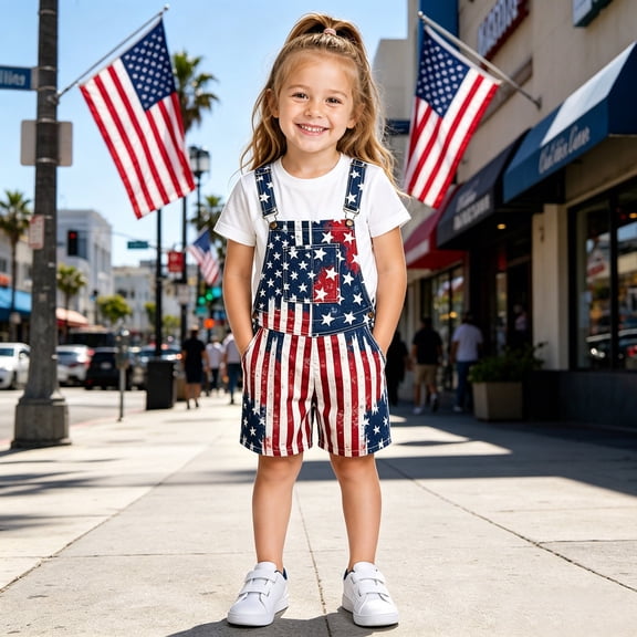 Tisuna Boys And Girls Fourth Of July Overalls Novelty Print Denim Suspenders Romper Shorts Outfit Kids American Anniversary Summer Casual Piece Patriotic Jumpsuit Navy Size 10-11 Years