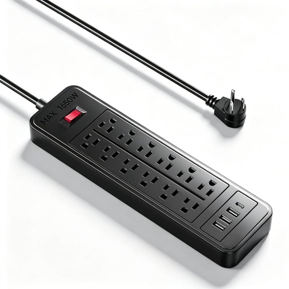 ZHANGONG Surge Protector with 12 Outlets 4 USB Ports, 2000J Power Strip, 5ft Flat Plug Extension Cord, Wall Mountable for Home and Office