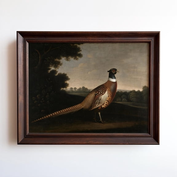 Vintage Pheasant In Woodland Landscape Rustic Bird Wall Art For Country Home Lodge Or Farmhouse Decor, Unframed Paper Print
