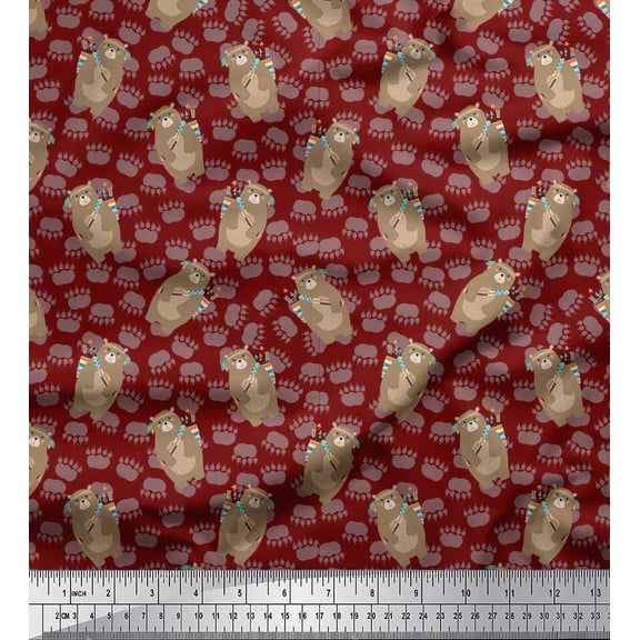 Soimoi Cotton Poplin Fabric Footprint,Bear & Arrow African Printed Fabric 1 Yard 42 Inch Wide