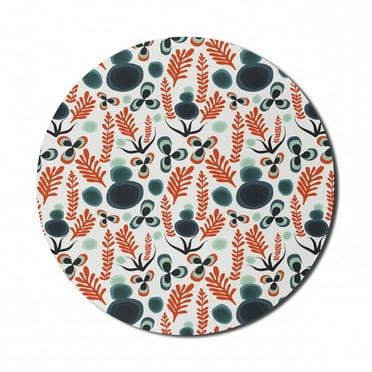 Abstract Mouse Pad for Computers, Modern Organic Garden Art with Quirky Leaves Branches and Flowers, Round Non-Slip Thick Rubber Modern Mousepad, 8" Round, Burnt Orange and Multicolor, by Ambesonne