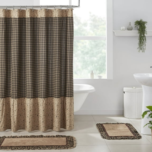 VHC Brands, Maisie Ruffled Patchwork Shower Curtains, Tan, 72x72