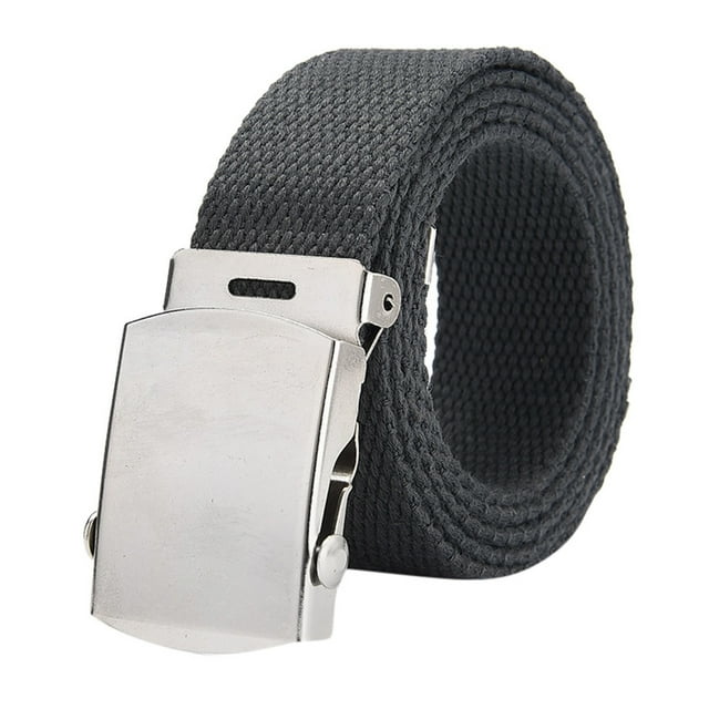 DPTALR Unisex Military Canvas Belt designed for outdoor training, featuring a durable canvas strap in a dark grey tone and an alloy buckle with a sleek, rectangular design. Suitable for adults, this unisex belt combines practicality and style, making it ideal for casual or outdoor activities.
