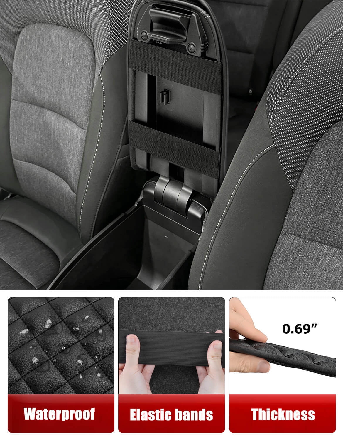 KBH Center Console Armrest Cover for 2021-2026 Ford Bronco Sport/2020-2026 Ford Escape Accessories, Leather Middle Console Cover Cushion Pad for Car Interior, Black