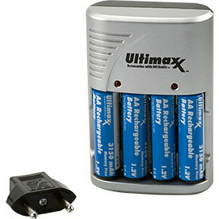 Ultimaxx Rapid Travel Charger with 4AA 3150mAh Batteries (Best Rated Aa Battery Charger)