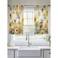thumbnail image 4 of Summer Sunflower Bee Sheer Curtains 45 inches Long 2 Panels Set Yellow Floral Plants Wood Grain Rustic Tiers Sheers Rod Pocket Small Window Short Curtains for Kitchen Cafe, Each 52" W x 45" L, 4 of 7