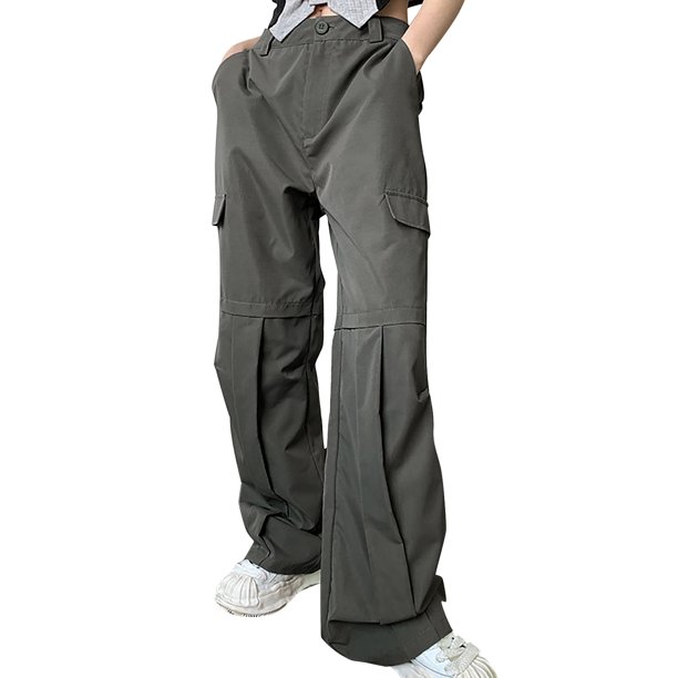 Pantalones largos Gibobby Moda Informal mujer de pierna ancha de cintura alta Grey M