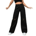 thumbnail image 1 of Gibobby Jeans mujer cintura alta Mujer Casual Suelto Rasgado Botón Cremallera Bolsillo Pierna recta Pantalones de pierna ancha Jeans(Negro,M), 1 of 5