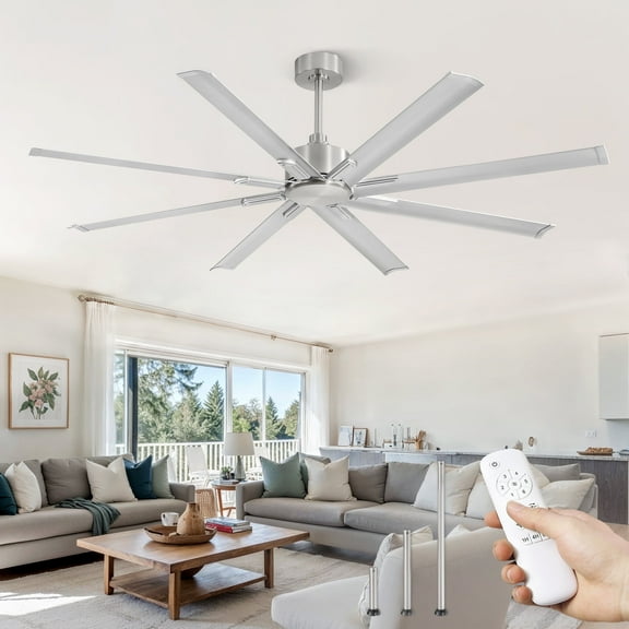 Zardon 72 inch Ceiling Fan No Light, Large Ceiling Fan without Light with Remote Control, 6-Speed, Ultra-quiet DC Motor Ideal for Indoor Outdoor Space, Nickel