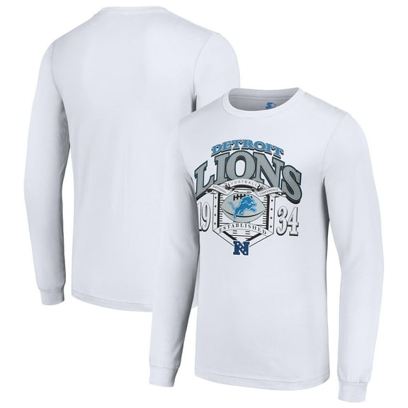 Men's Starter White Detroit Lions Retro Long Sleeve Graphic T-Shirt