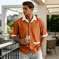 thumbnail image 2 of Uwinwear Mens Fashion Color Blocked Shirts Cuban Collar Tees Hawaiian Shirts Short Sleeve Button Down Shirts Casual Summer Beach Tops With 2 Pockets,Ginger,XL, 2 of 8