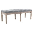thumbnail image 6 of Guyou Linen Entryway Bench, 16.5"H Bedroom End of Bed Bench with Upholstery Button Tufting, Three-person Piano Bench with Rubber Wood Legs for Living Room Dining Room Hallway, Grey, 6 of 13