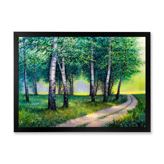 Designart 'Summer Forest Path By The Birches' Lake House Framed Art Print