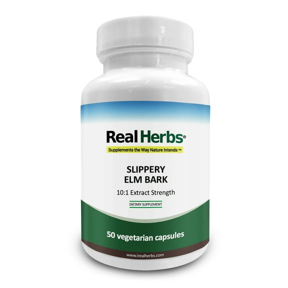 Real Herbs Slippery Elm Bark Extract with 10:1 Extract Supplement - 50 Vegetarian Capsules