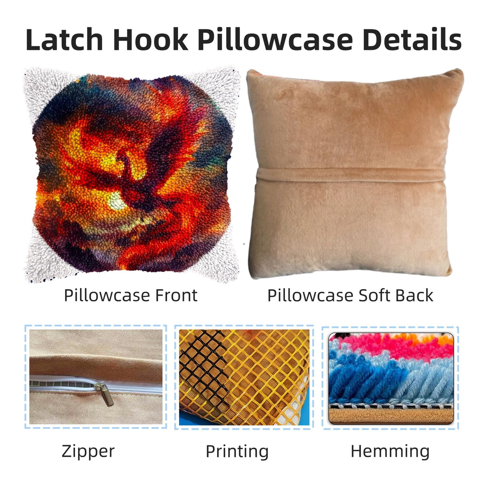 Red Bird Flying in Fire DIY Latch Hook Pillow Kits for Adults Printed Pillowcase Crochet Yarns Hooking Handmade Pillow Cover Cushion for Home Sofa Decoration 17x17inch(1)