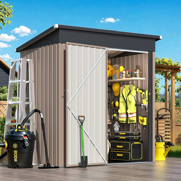 YODOLLA 5 x 3 ft. Outdoor Metal Steel Storage Shed with Floor Base